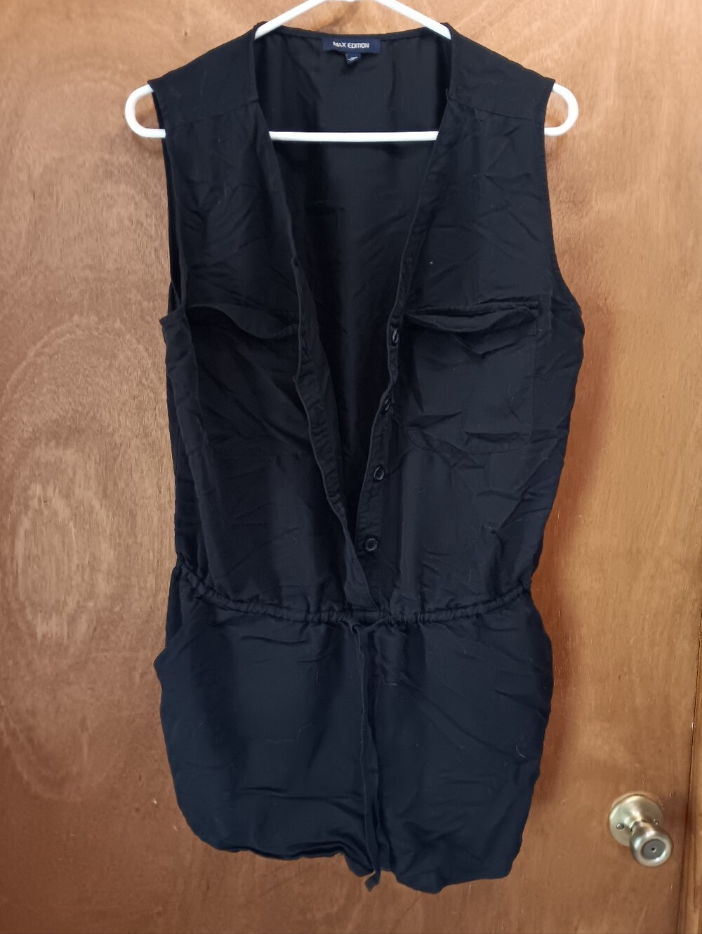 Max Edition Black Sleeveless Button Romper